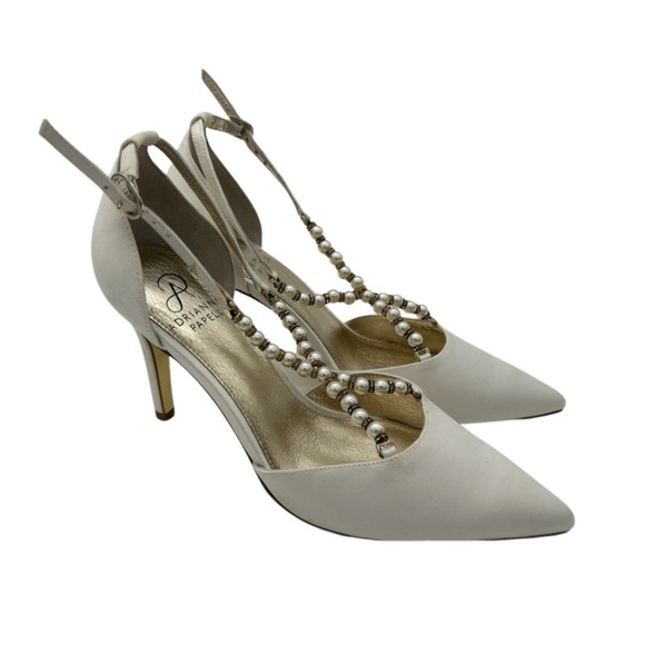Adrianna Papell Shoes - Adrianna Papell Pumps Women's Size 7 M Ivory Satin Pearl T Strap Stiletto Shoes